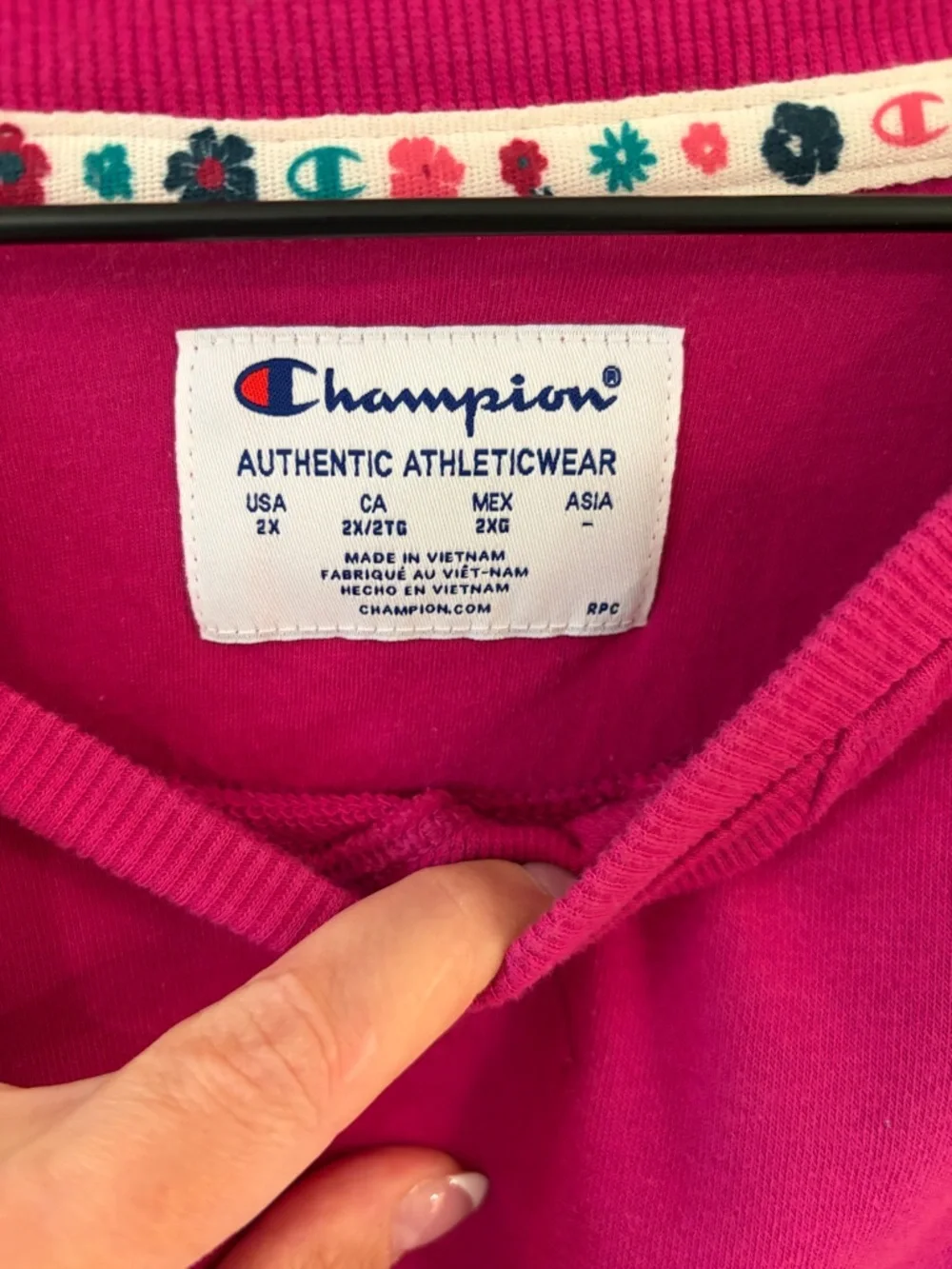 Champion Hot Pink Crewneck Sweatshirt with Floral Trim
(B1) - Picture 3 of 3